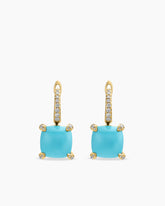 Chatelaine® Drop Earrings in 18K Yellow Gold with Turquoise and Diamonds, 11mm